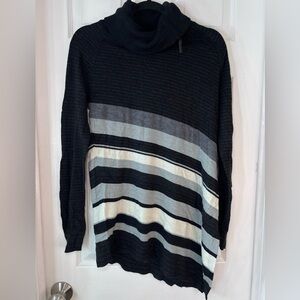 Smartwool Cascade Valley Asymmetric Tunic Sweater Black Stripe Knit Size Medium